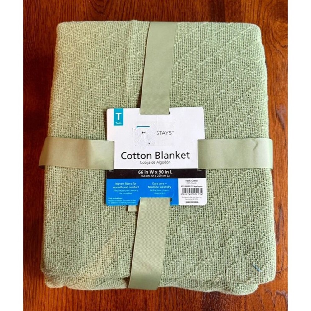 NEW Mainstays sage green cotton bed blanket cover TWIN